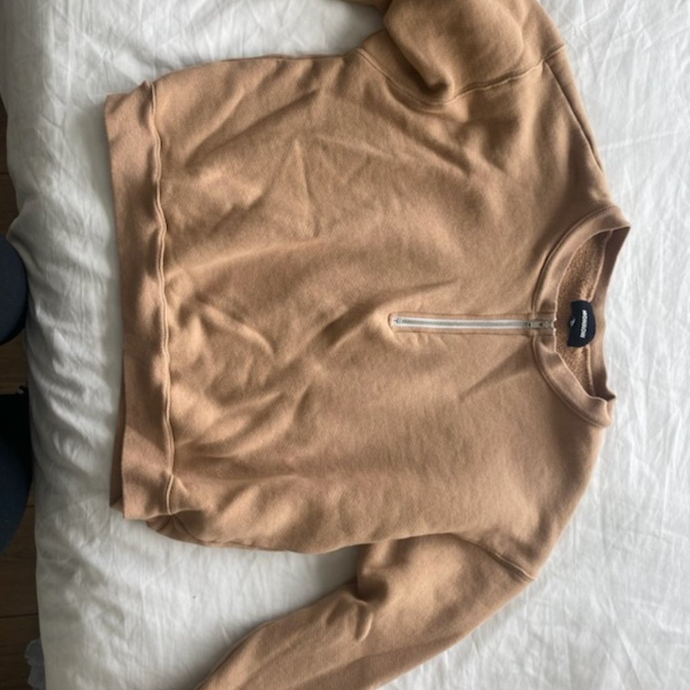 Monrow Half Zip Cropped Sweatshirt, Latte - M / Latte × 1